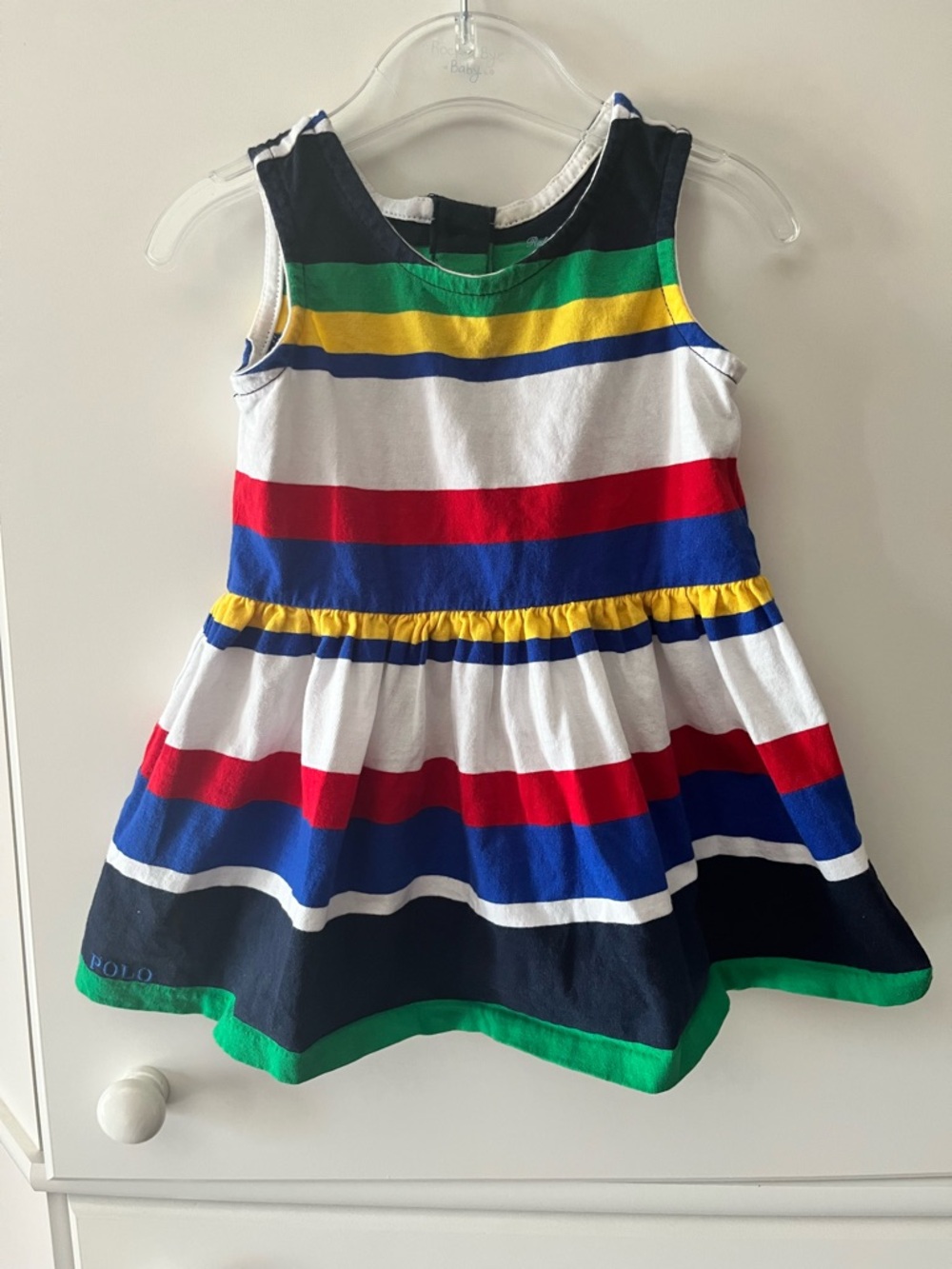 6M Ralph Lauren Navy, Green, Yellow & White Striped Cotton Dress